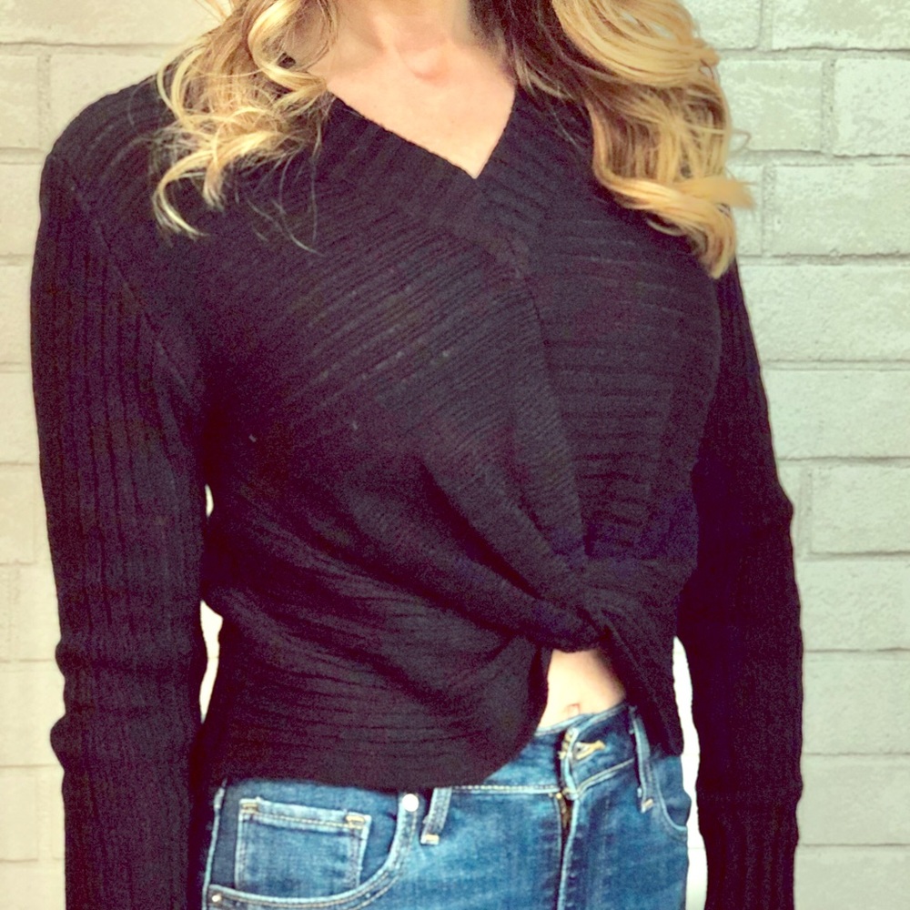 Black crop twist sweater